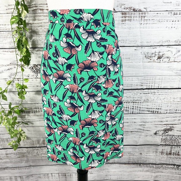 J. Crew Dresses & Skirts - J. by J. Crew Skirt sz 14 Green Coral Floral Straight Pencil Knee Wedding Career